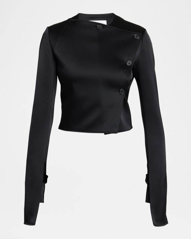 Buttoned Satin Crop Jacket